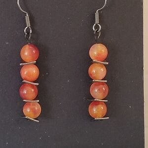 Handcrafted Red Yellow Jade Dangle Earrings